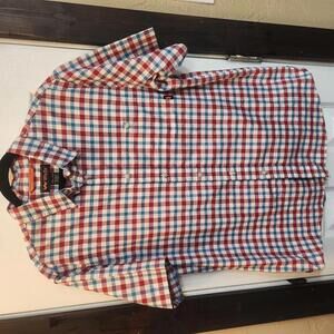 Walls Short-Sleeve Checkered Plaid Button Up Shirt Size Large Red/White/Blue USA